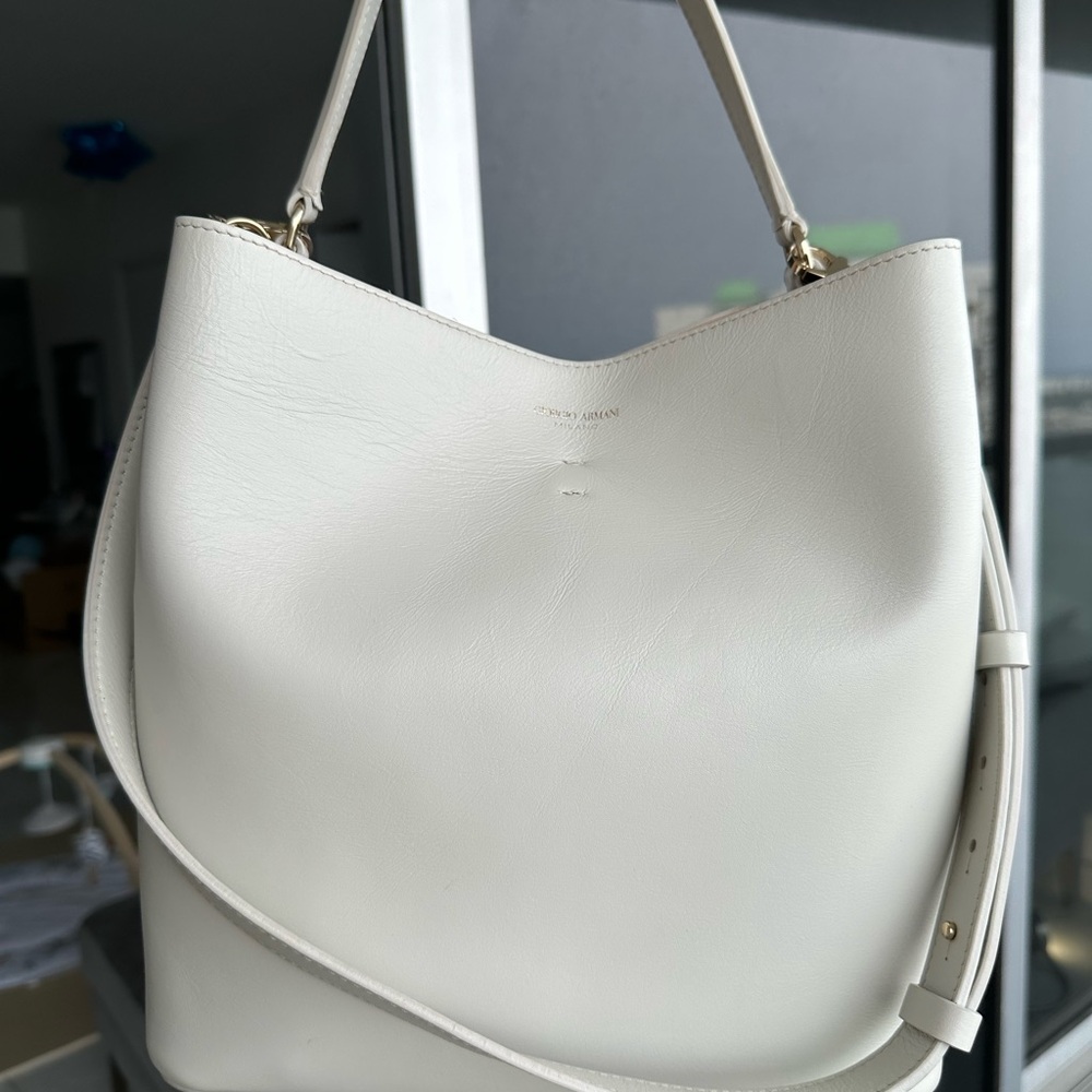 Giorgio Armani White Shoulder Bag with Tassel Accent